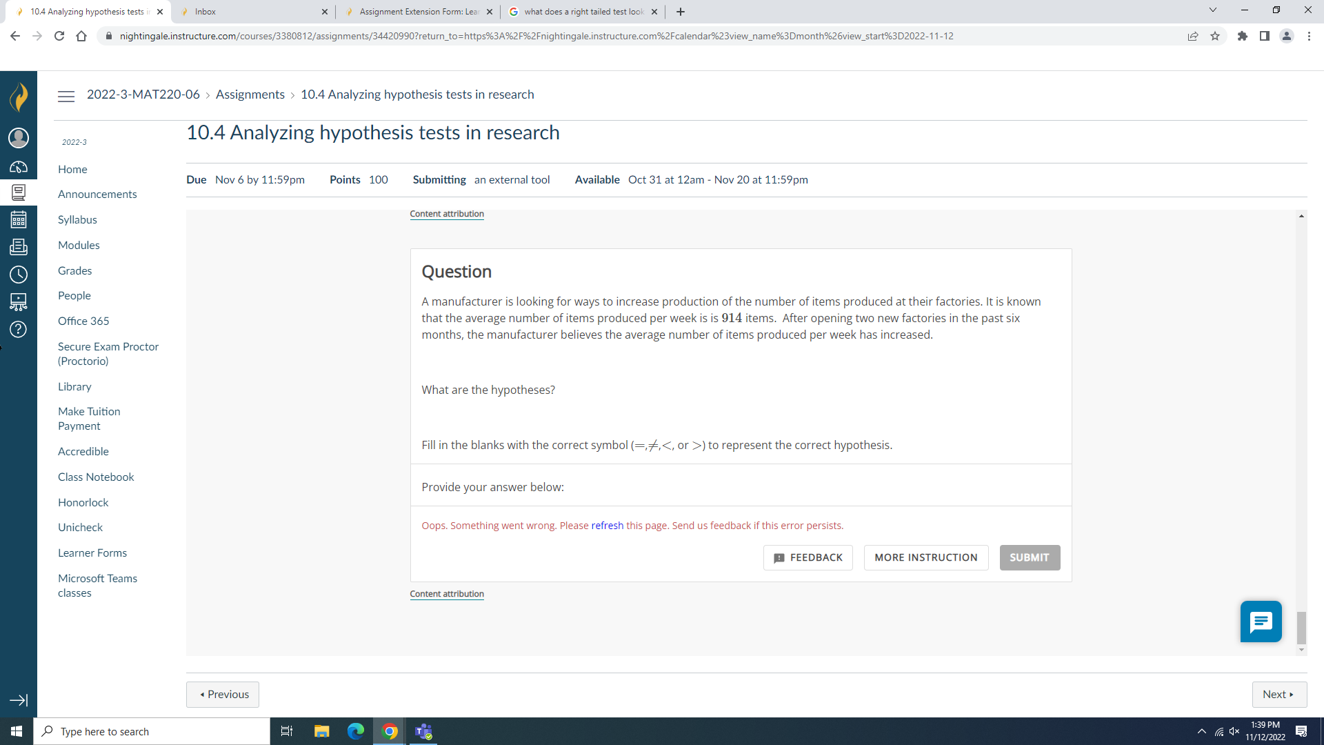 10.4 Analyzing hypothesis tests ir X Inbox x |Assignment Extension Form: