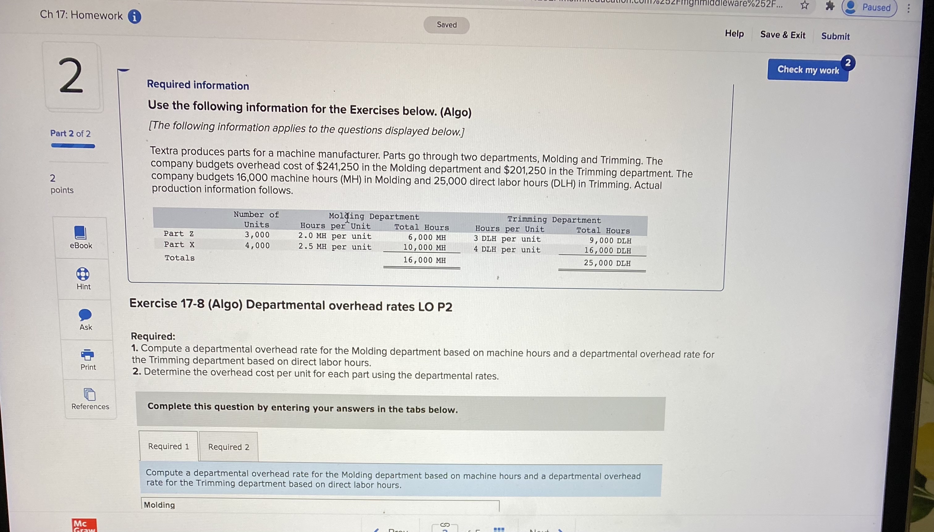 Help Save & Exit Submit Check my work Required information Use the