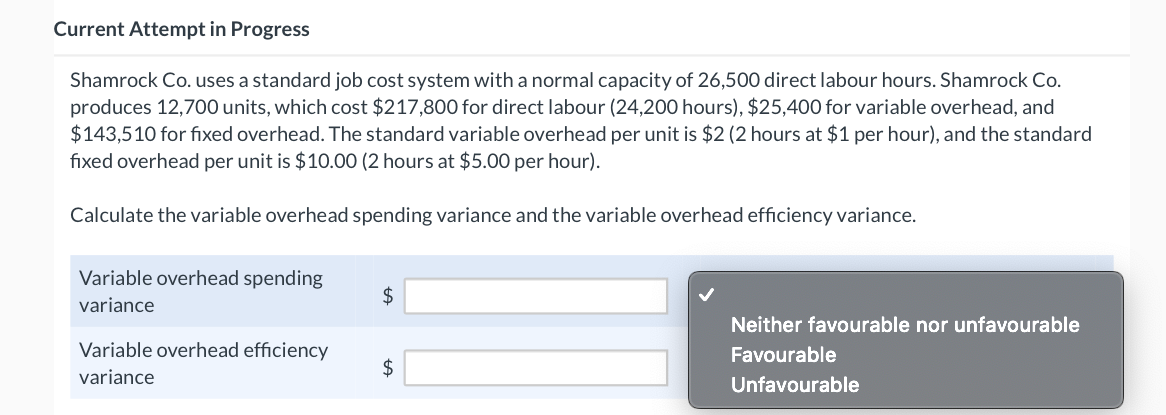  Current Attempt in Progress Shamrock Co. uses a standard job cost