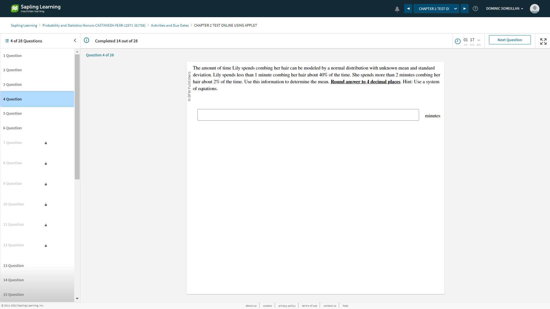  Sapling Learning CHAPTER 2 TEST OI ? DOMINIC SOMEILLAN - macmillan