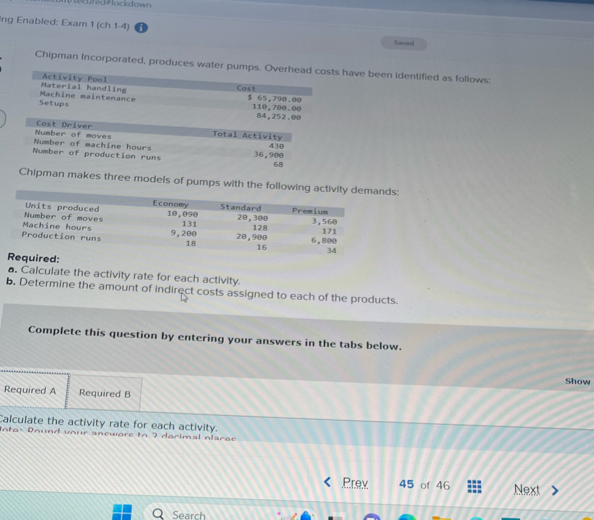 find A B "lockdown ng Enabled: Exam 1 (ch 1-4) Saved Chipman