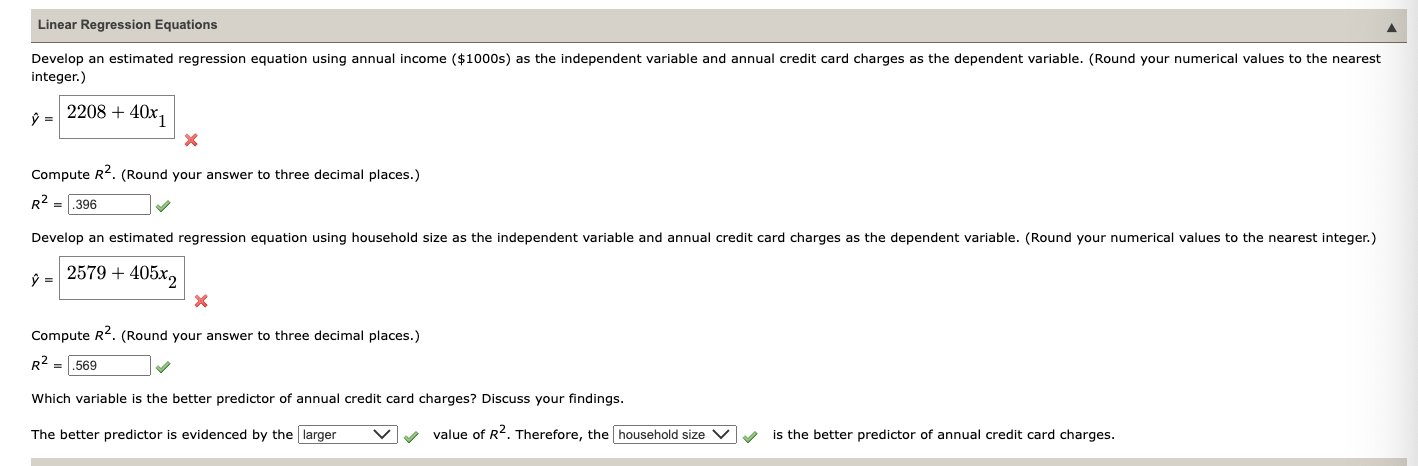  Linear Regression Equallons ' Develop an estimated regression equation using annual