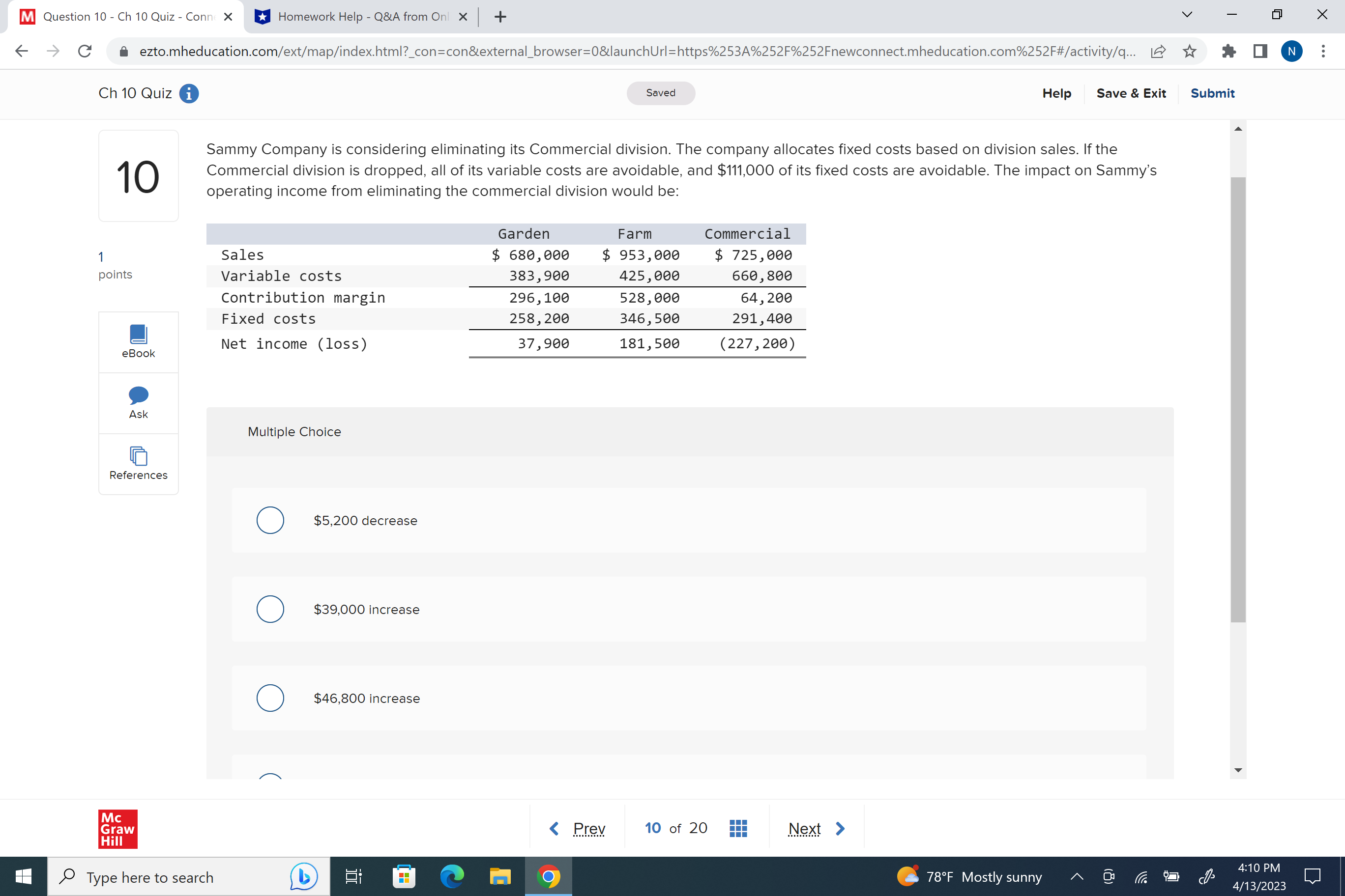 m Question 10 , Ch 10 Quiz , Con >( u