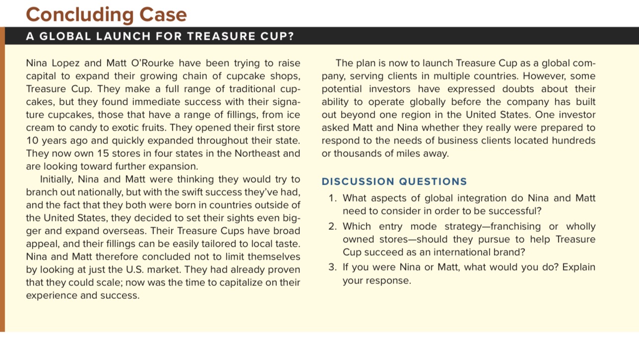 Answer discuss questions Concluding Case A GLOBAL LAUNCH FOR TREASURE CUP? Nina