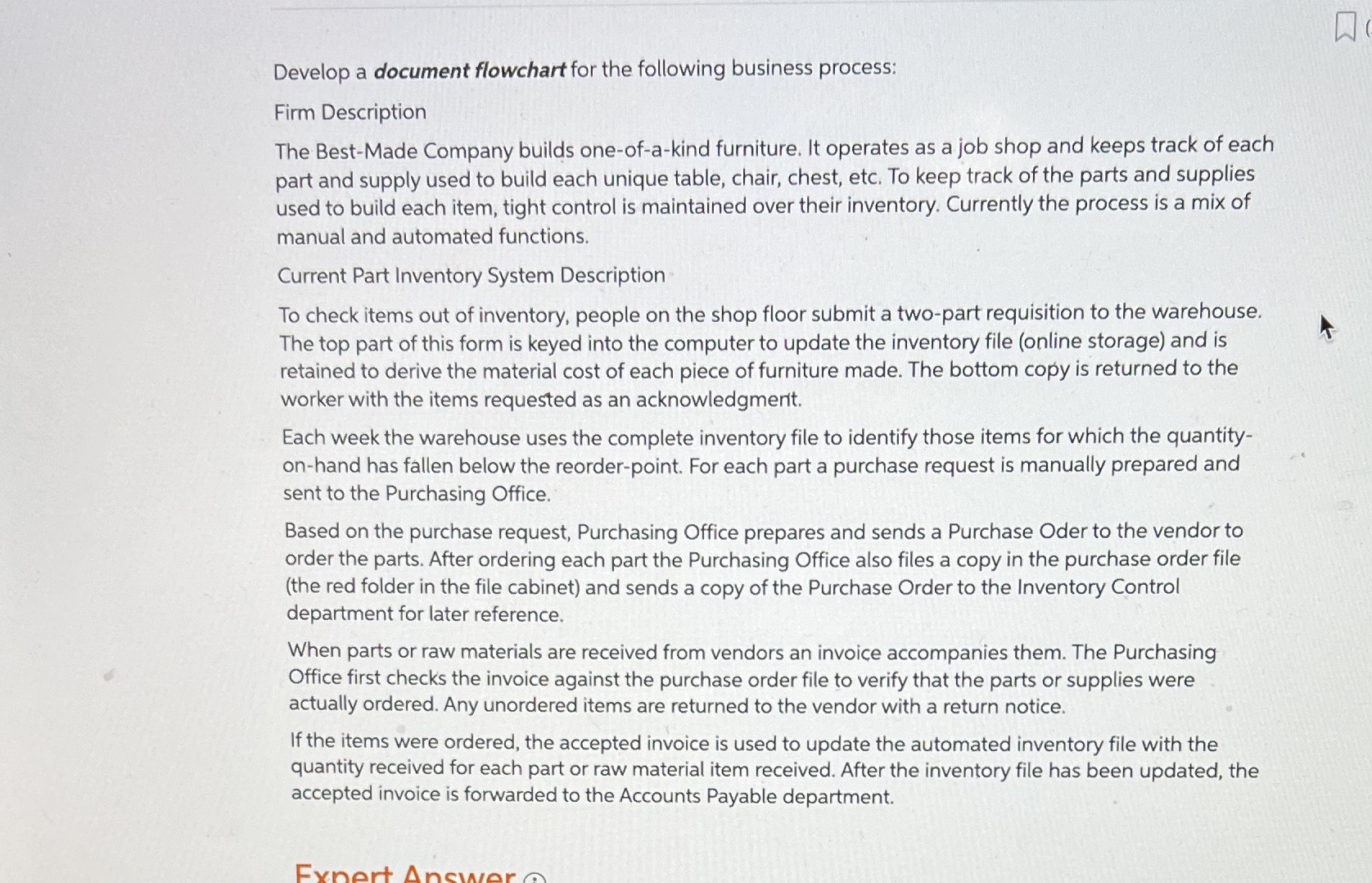  Develop a document flowchart for the following business process: Firm Description