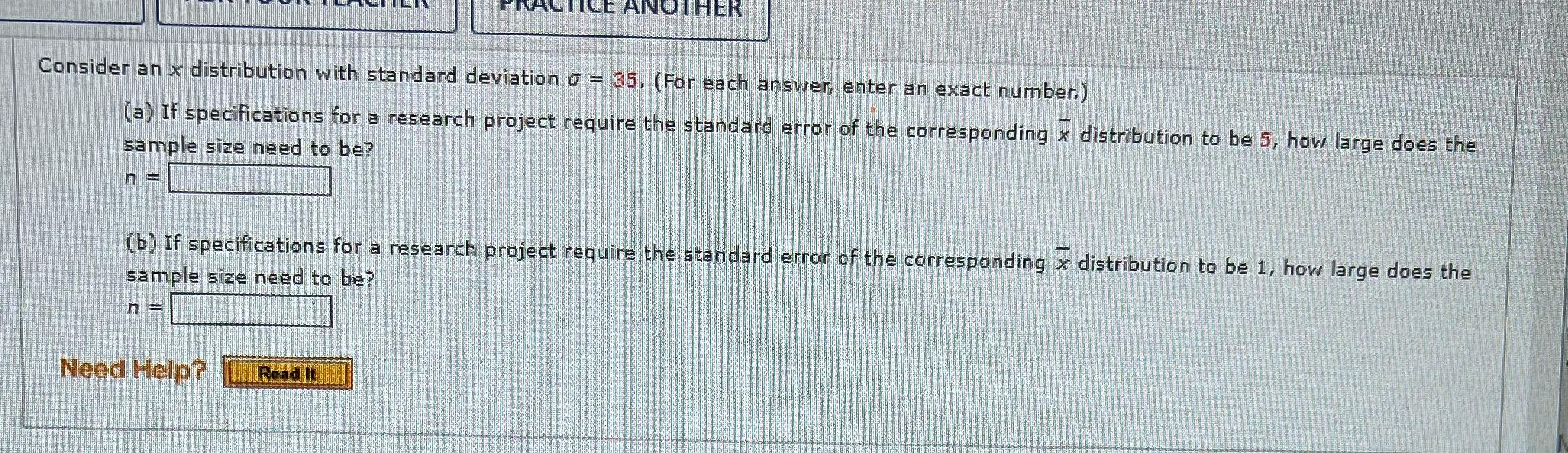  GIICE ANOTHER Consider an x distribution with standard deviation 0 -