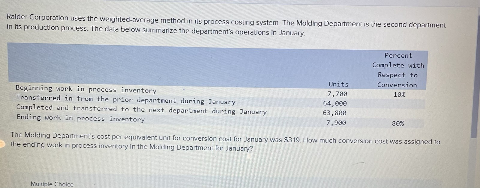 its process costing system. The Molding Department is the second department in