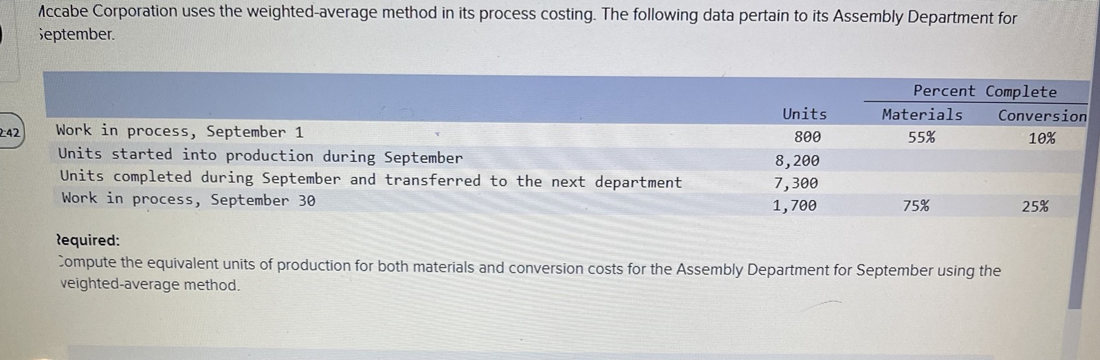 5, 200 70% Transferred in from the prior department during January 59,