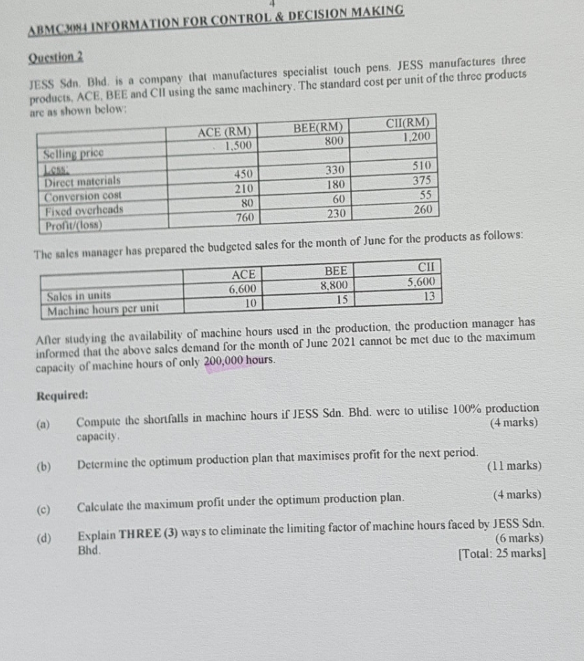 need it faster ABMCHINA INFORMATION FOR CONTROL & DECISION MAKING Question 2