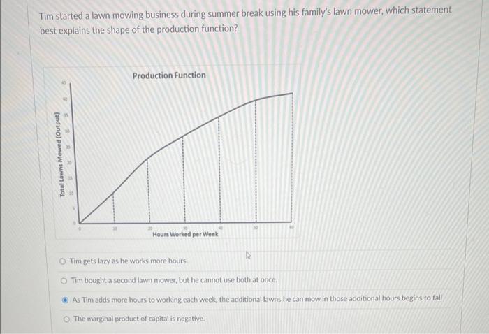 Tim started a lawn mowing business during summer break using his