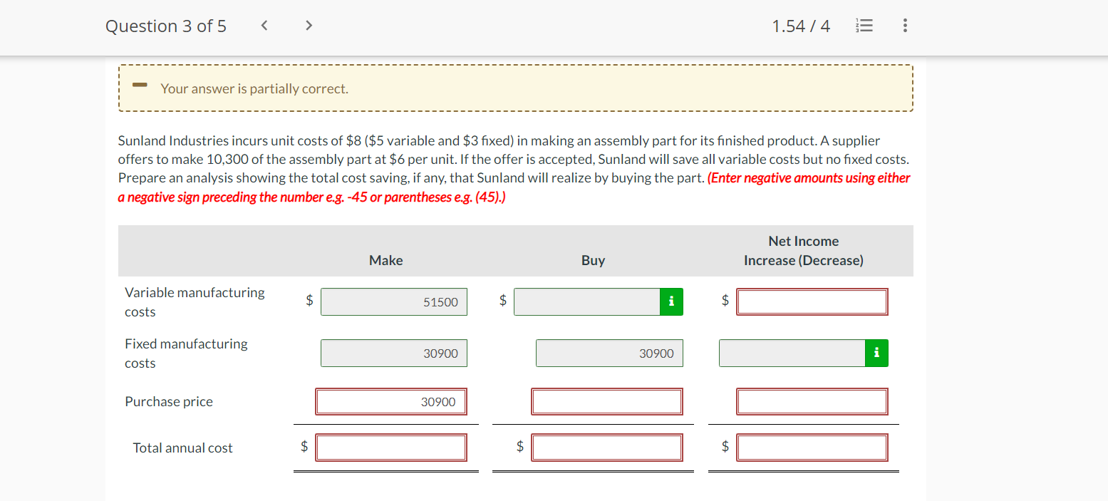 Question 3 of 5 1.54 / 4 ... Your answer is