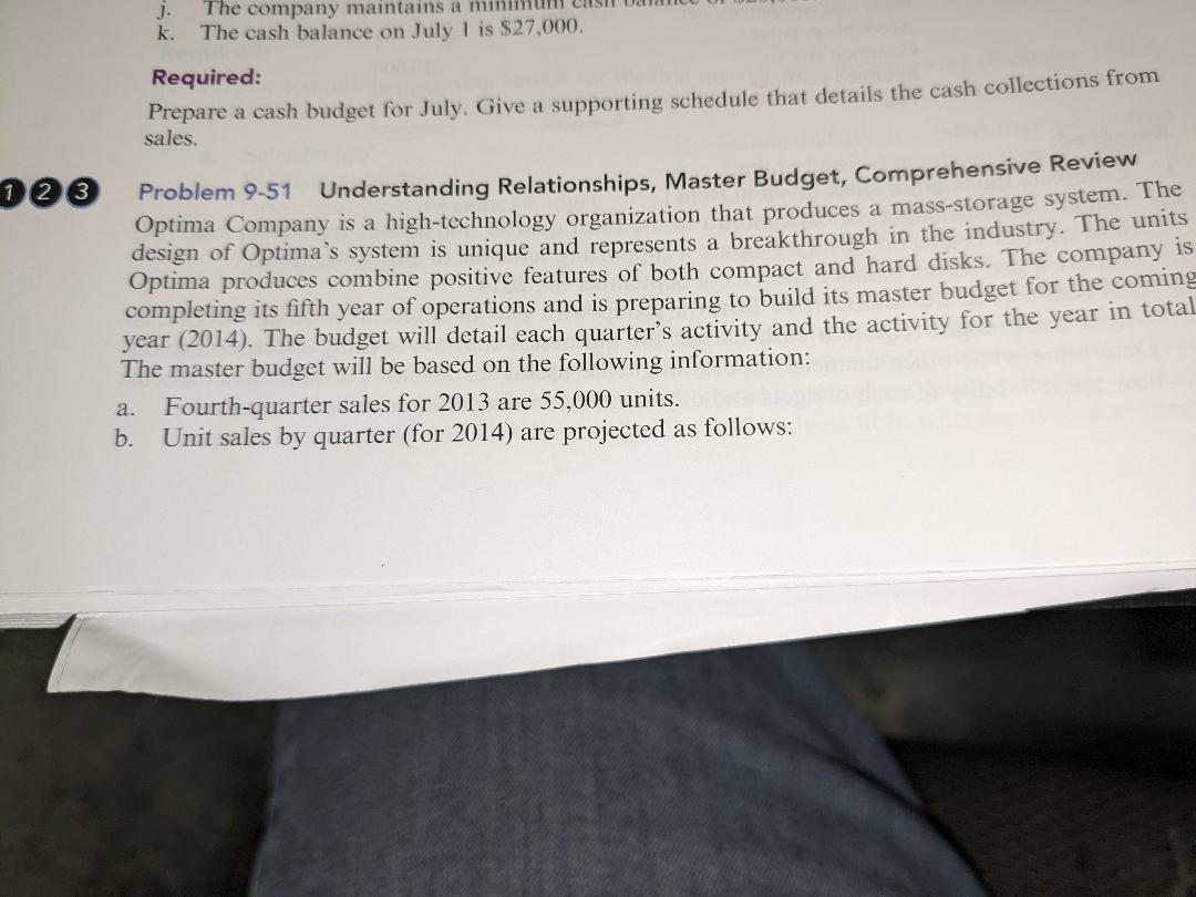 The following component budgets must be included: 1. Sales budget 2. Production