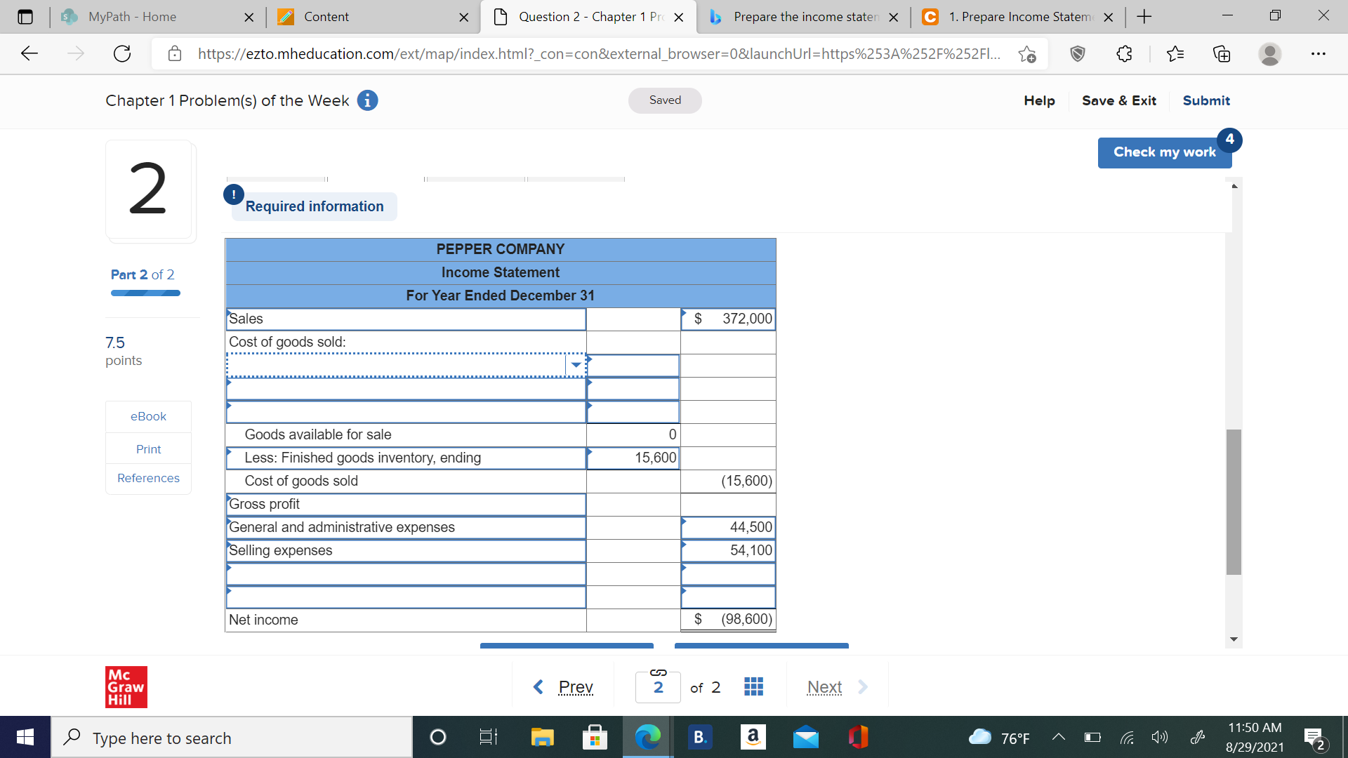  S MyPath - Home x Content X Question 2 - Chapter