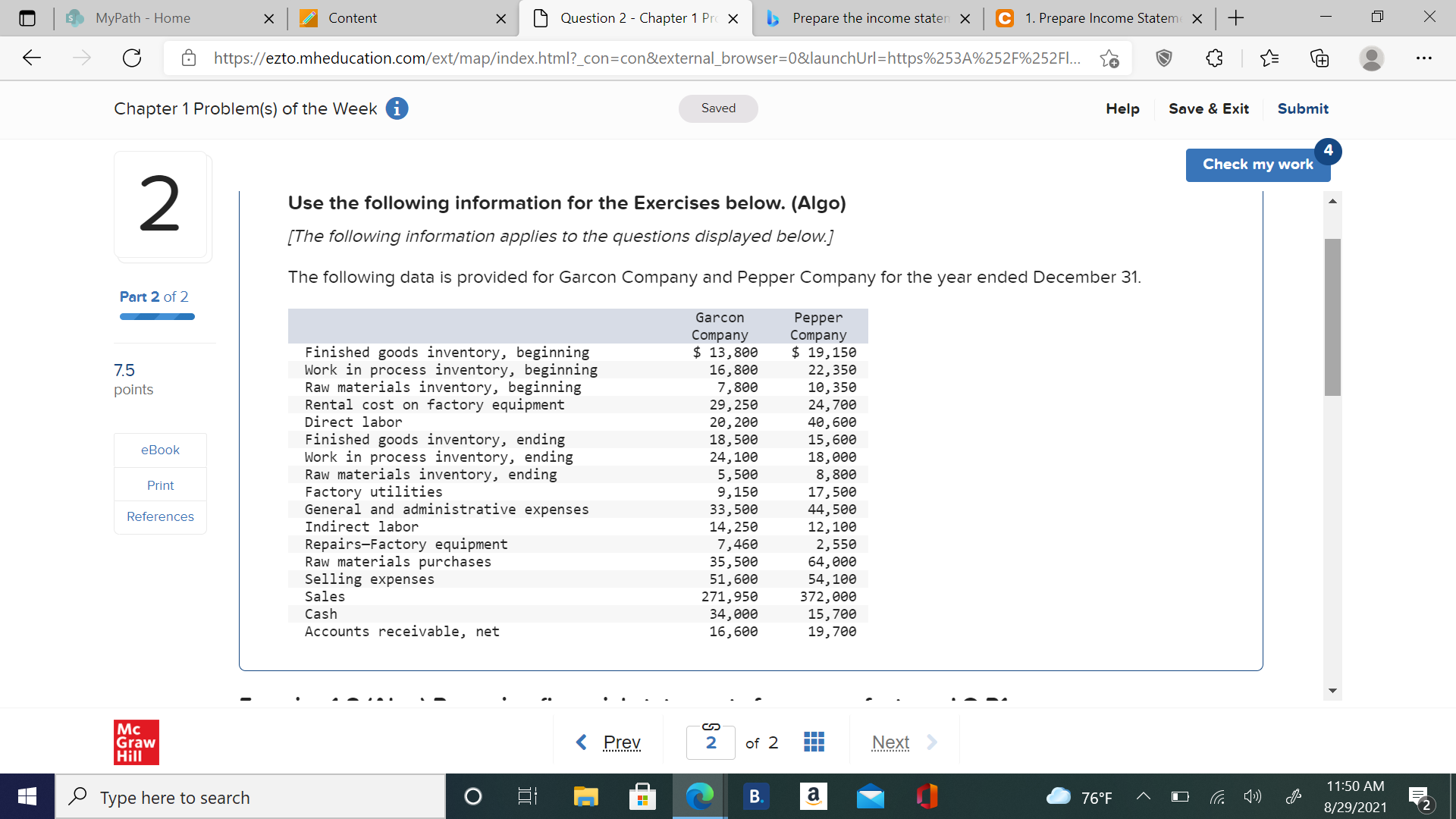 1 Prc X Prepare the income staten X C 1. Prepare Income