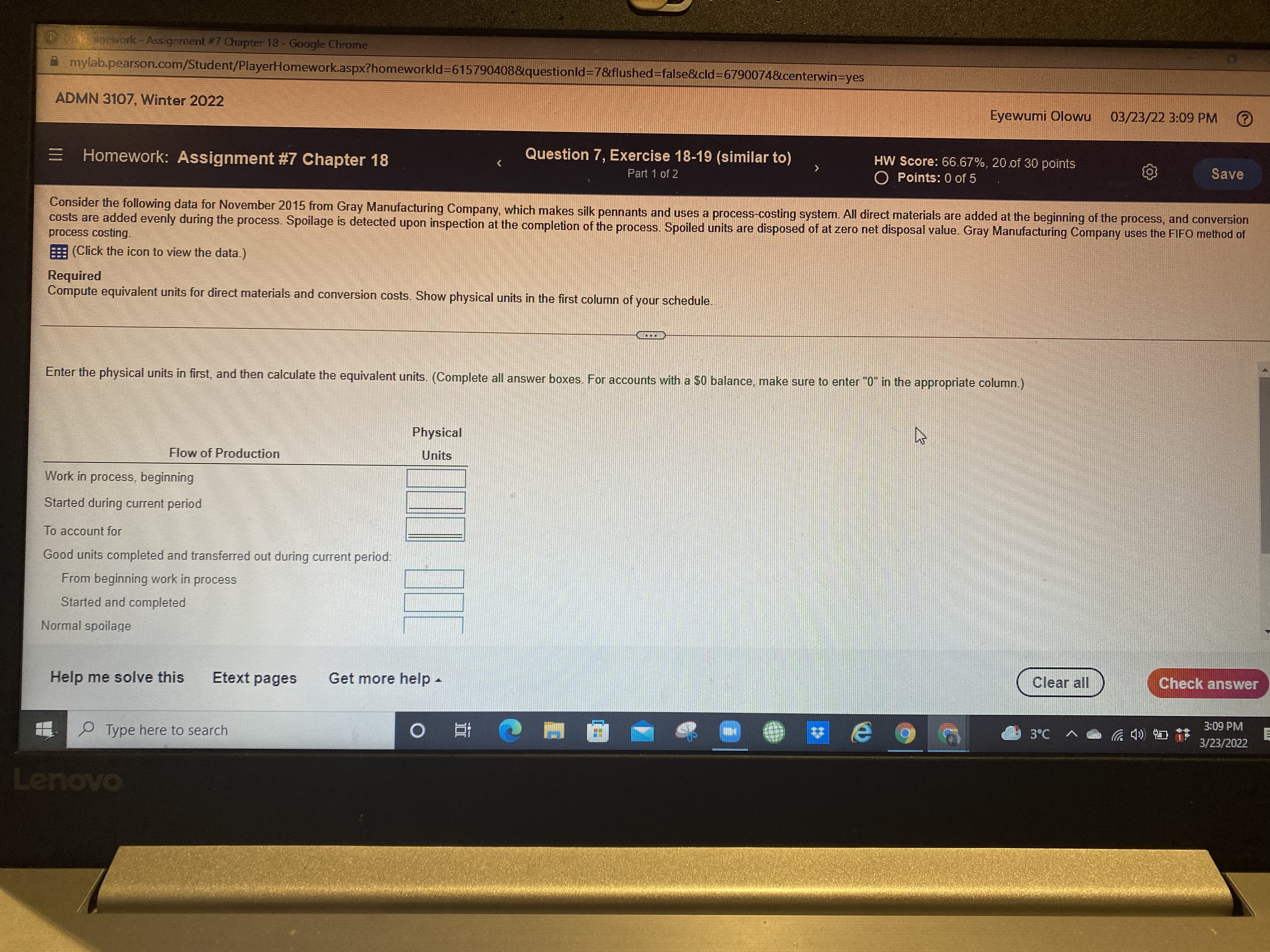 mylab.pearson.com/Student/PlayerHomework.aspx?homeworkld=615790408&questionld=7&flushed=false&cld=6790074&centerwin=yes ADMN 3107, Winter 2022 Eyewumi Olowu 03/23/22 3:09 PM ? Homework: