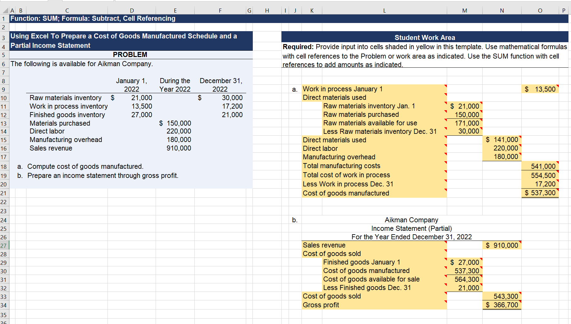 I had to complete this excel spreadsheet for a managerial accounting class.