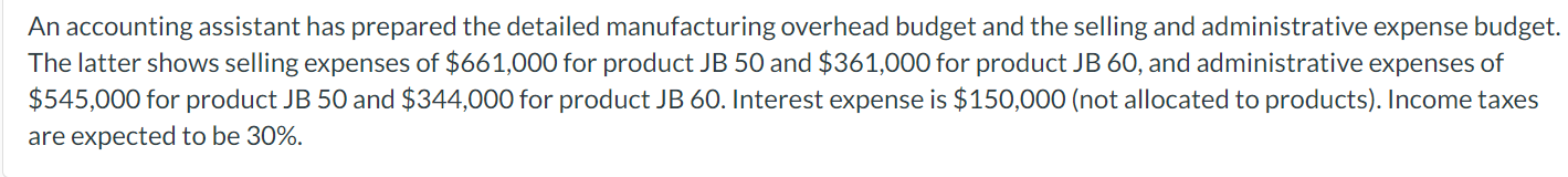 JB 50 JB 60 Sales budget: Anticipated volume in units 402,300 203,700