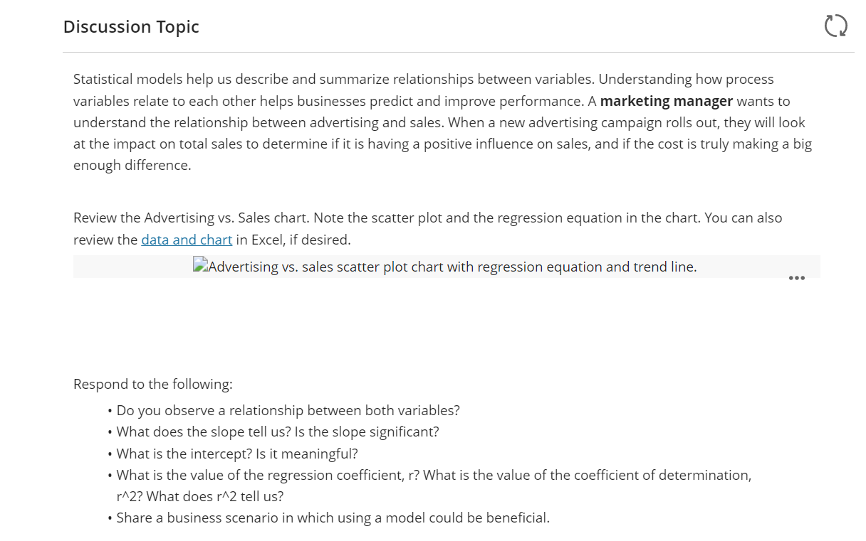 Discussion Topic (3 Statistical models help us describe and summarize relationships