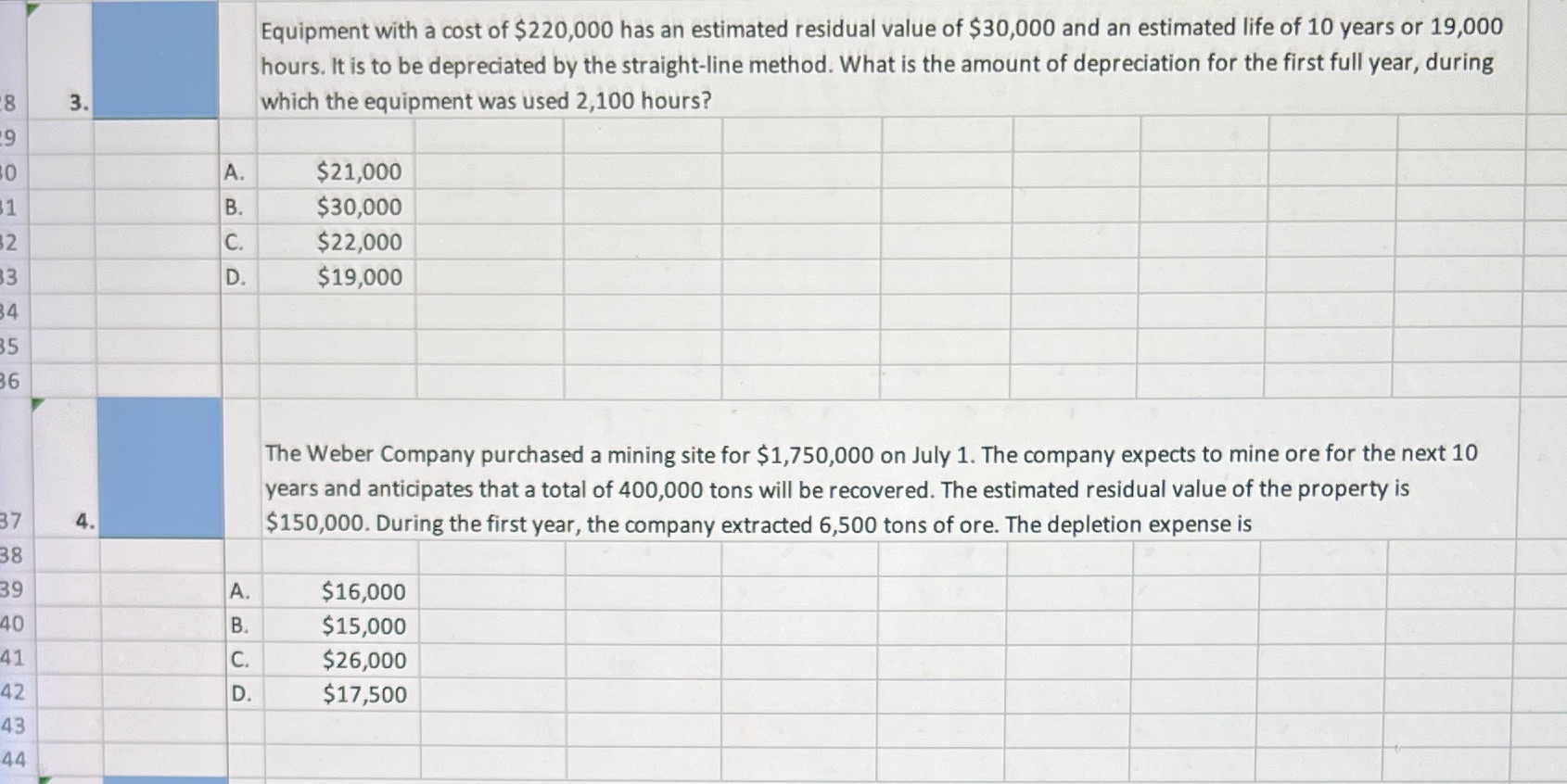 Please help me learn how to solve question three and four. Equipment