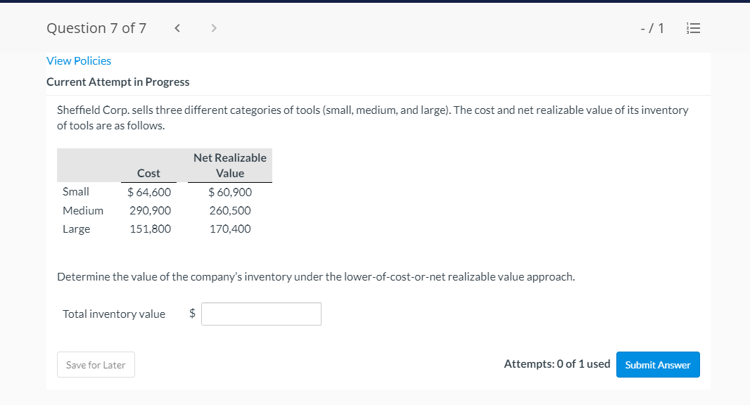 Question Below Question 7 of? - [1 E View Policies Current Attempt