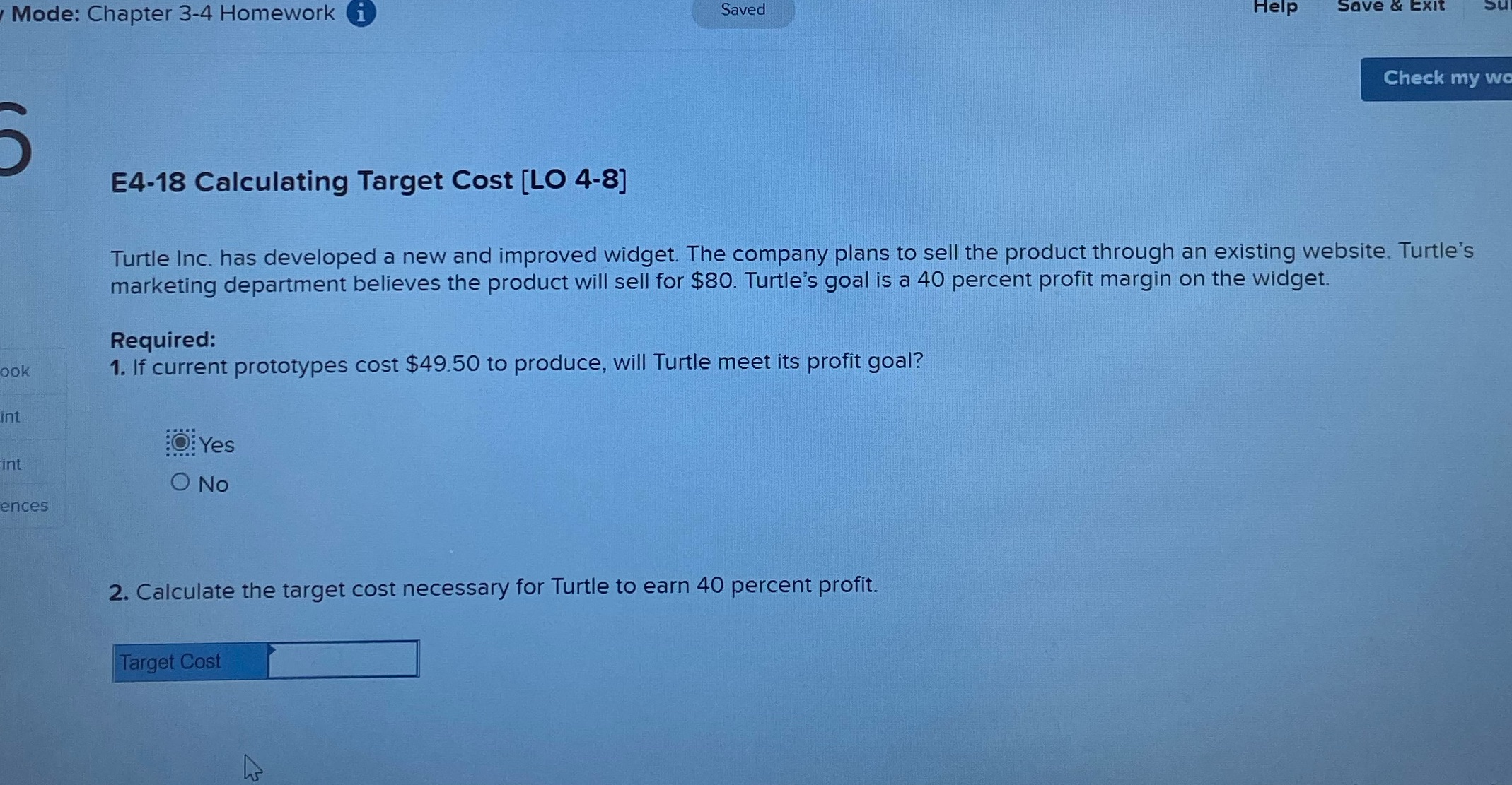  Mode: Chapter 3-4 Homework i Saved Help Save & Exit Check