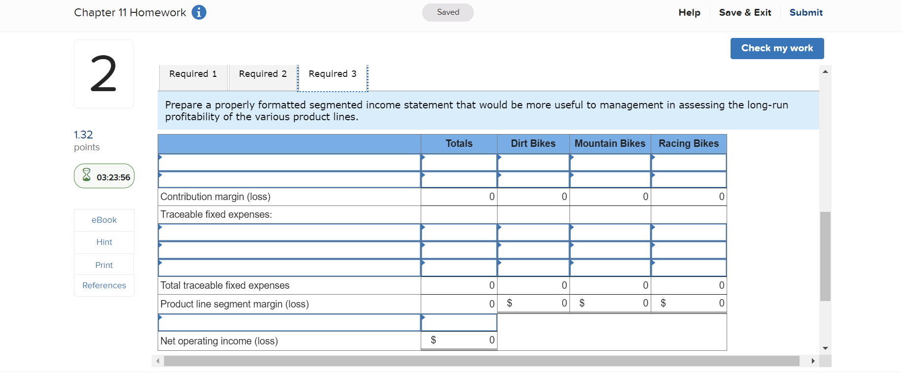 my work 2 run profitability Of the various product lines. Complete this