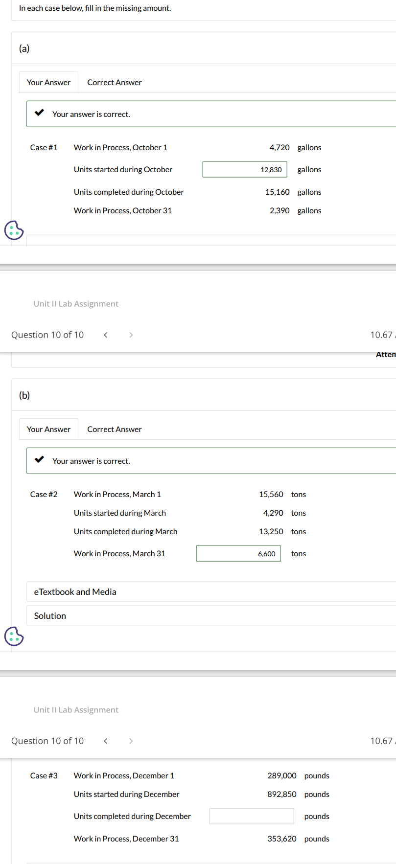  In each case below, ll in the missing amount. (3) Your