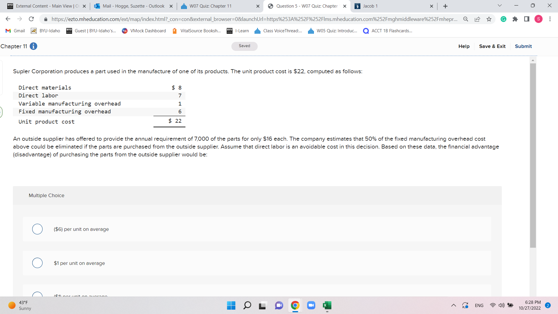 Hogge, Suzette - Outlook X | W07 Quiz: Chapter 11 X Question