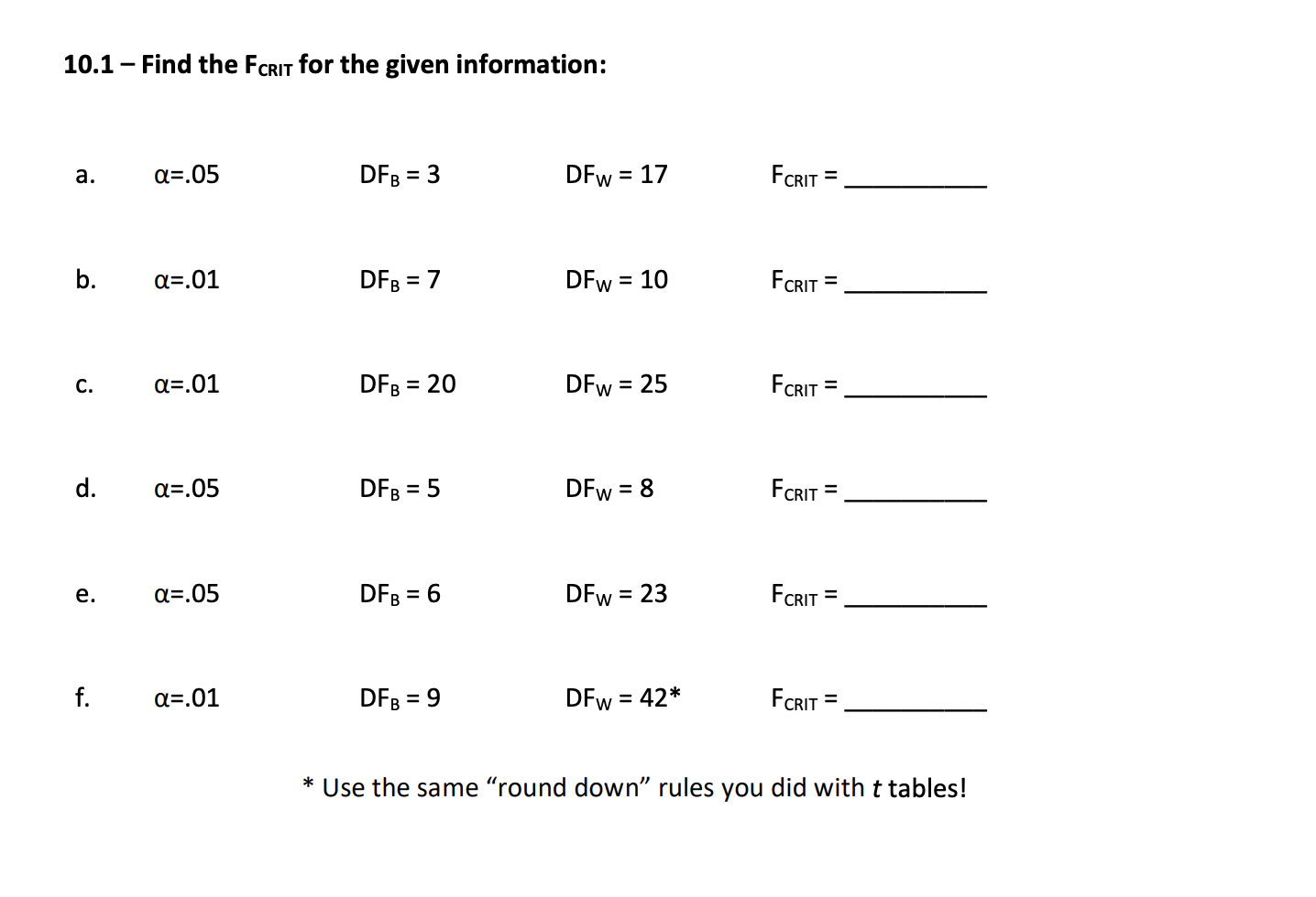  10.1 - Find the FORIT for the given information: a. a=.05