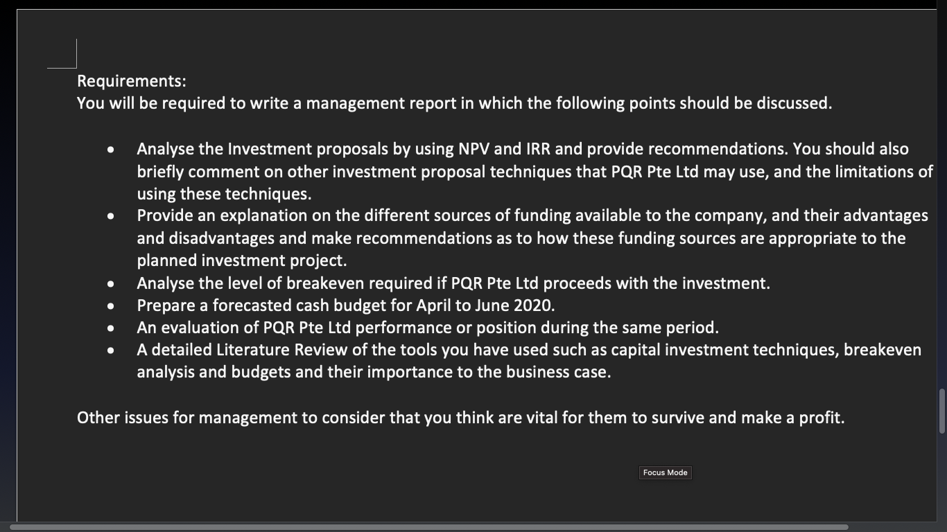  Requirements: You will be required to write a management report in