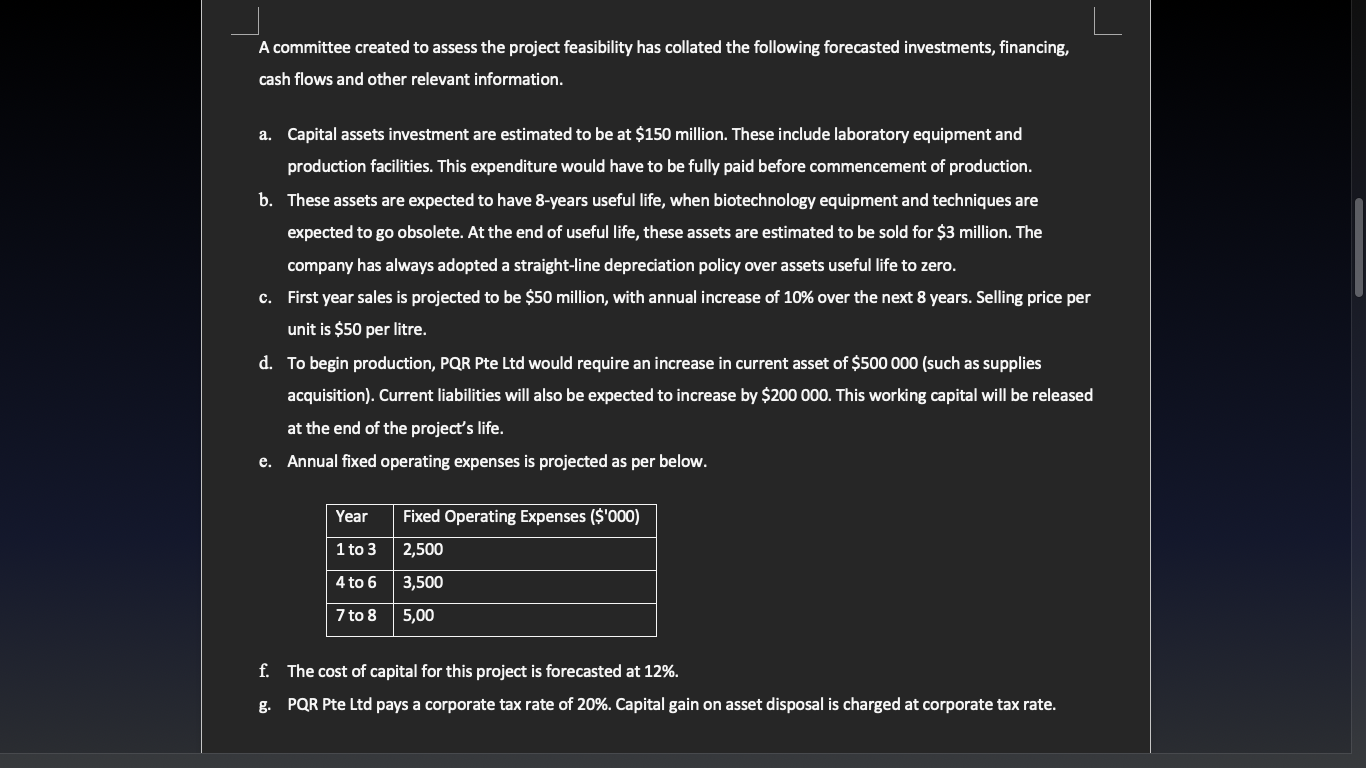 which the following points should be discussed. Analyse the Investment proposals by