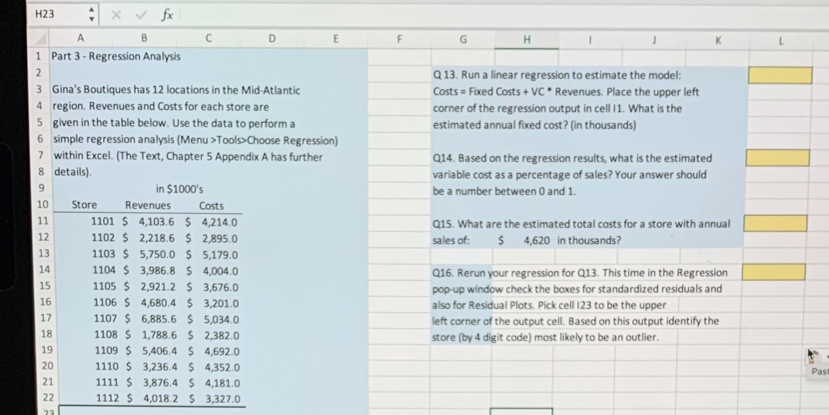  H23 V X V fx A B C D E F