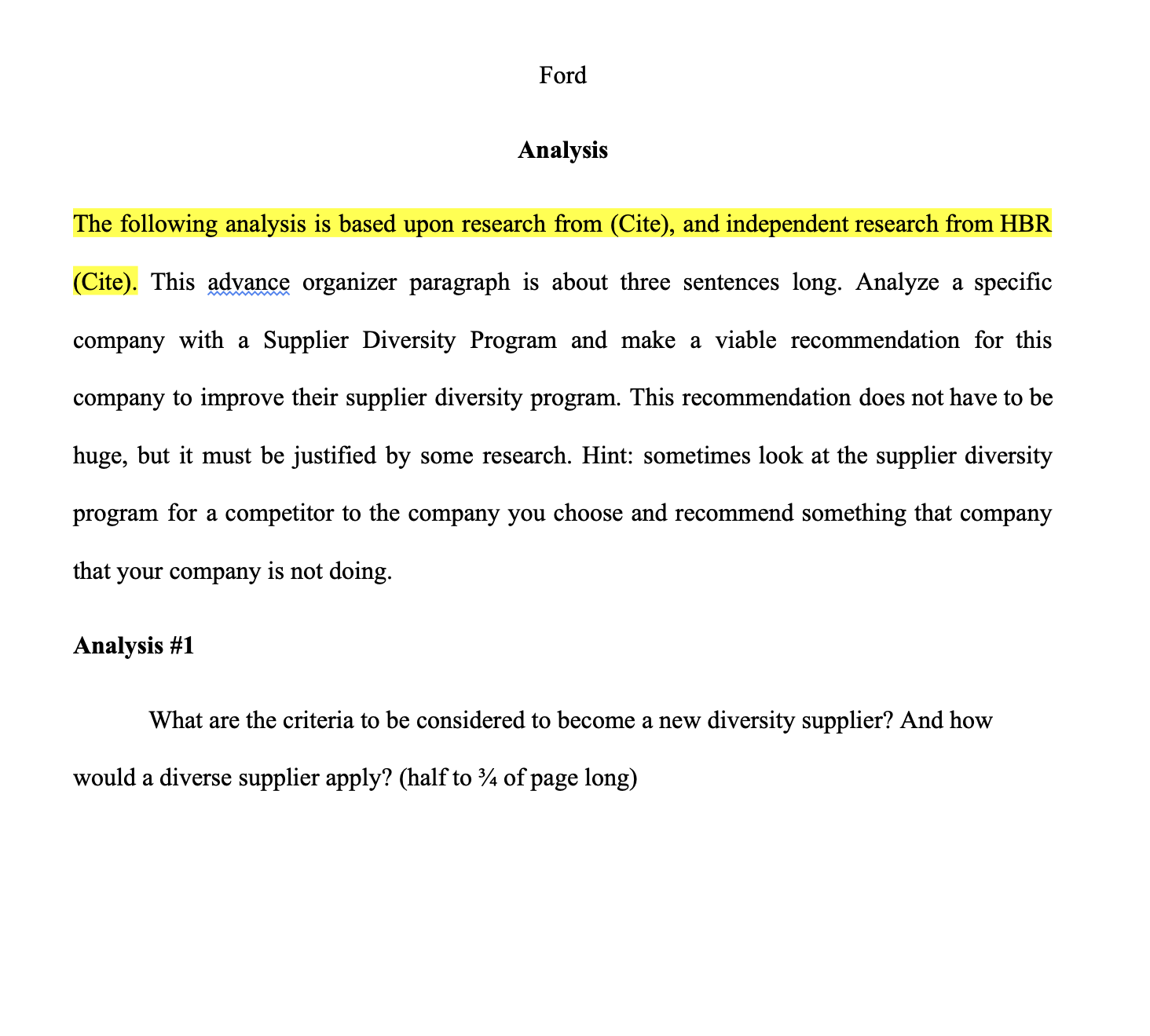  Ford Analysis The following analysis is based upon research from (Cite),