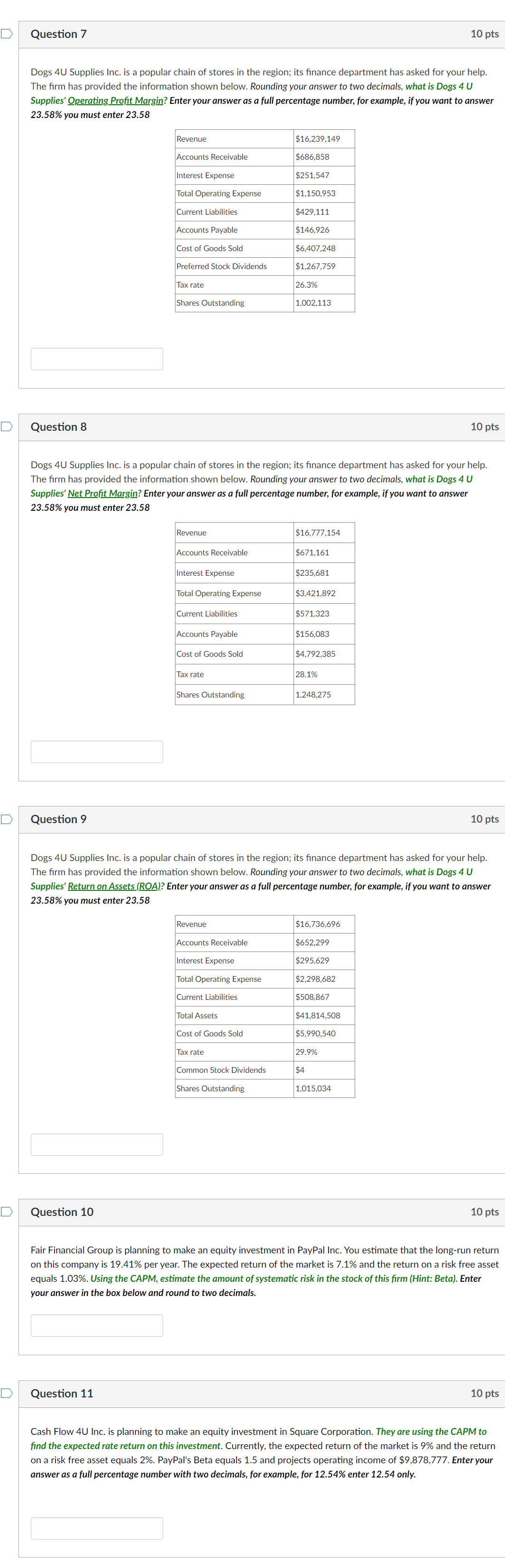 LJ U U U U Question 7 10 pts Dogs 4U