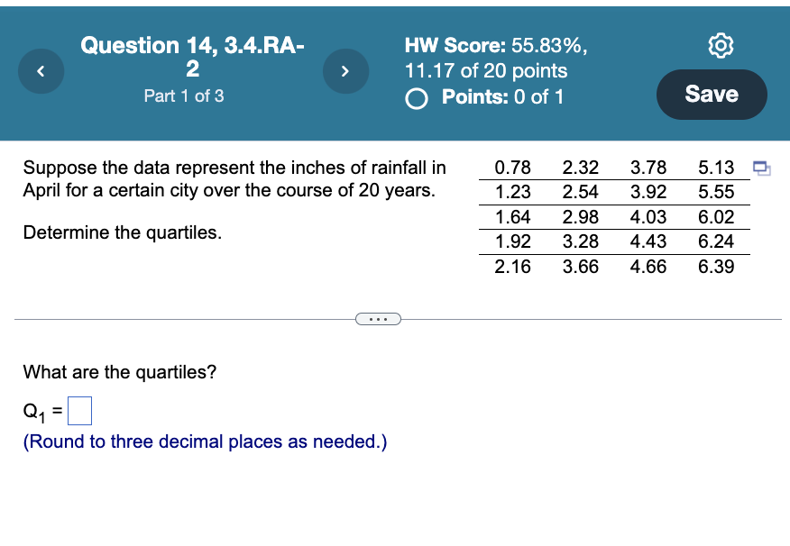 Question 14, 3.4.RA- Part 1 of 3 HW Score: 55.83%, 11.17 of