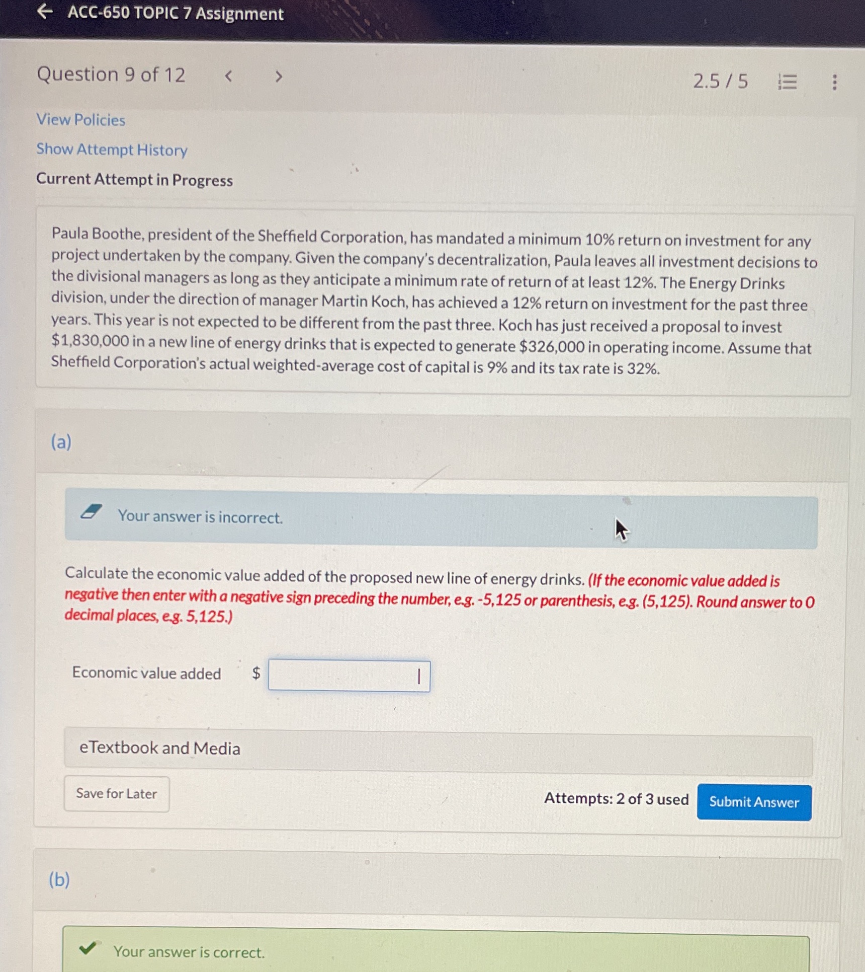 ACC-650 TOPIC 7 Assignment Question 9 of 12 < > View Policies