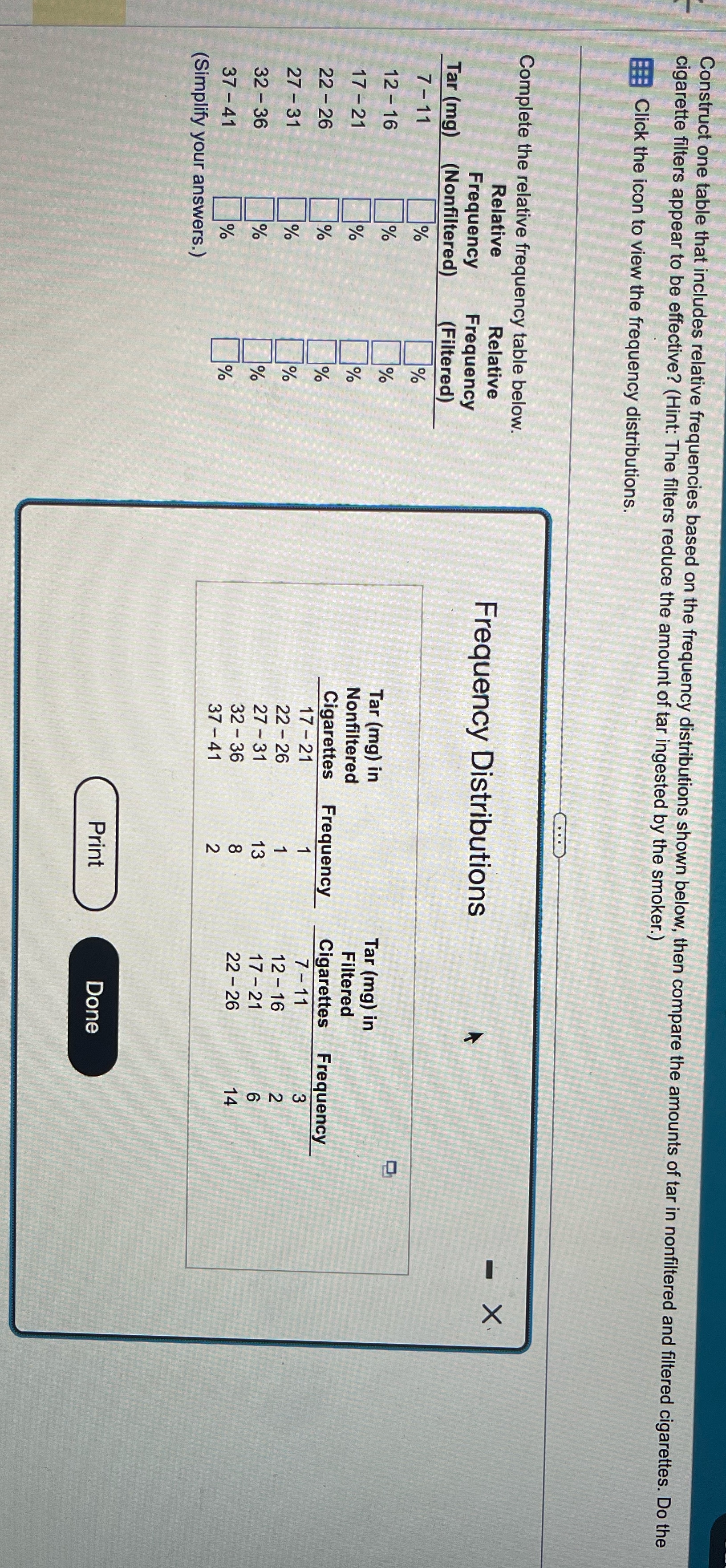  Construct one table that includes relative frequencies based on the frequency