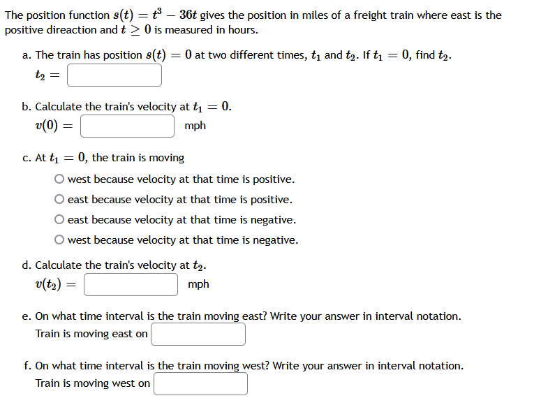  The position function wit} 2 t3 35f gives the position in