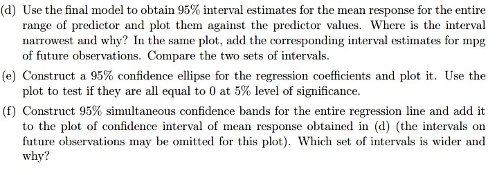 linear regression predicting mpg as a y variable (R or SAS or