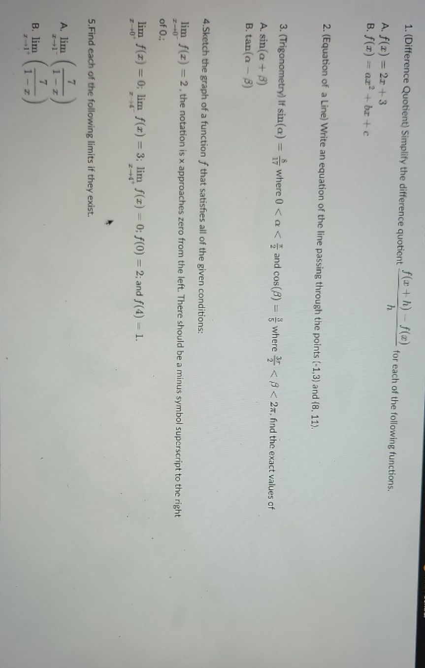 this is Calculus 1 1. (Difference Quotient) Simplify the difference quotient f(x