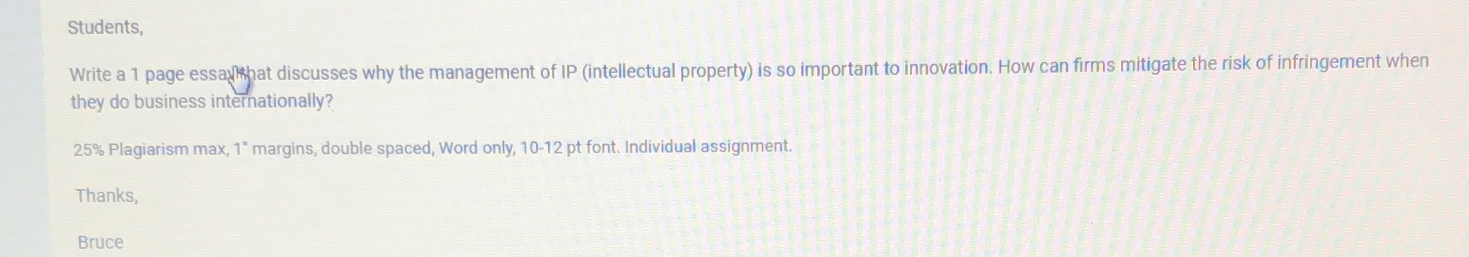  Students, Write a 1 page essaythat discusses why the management of