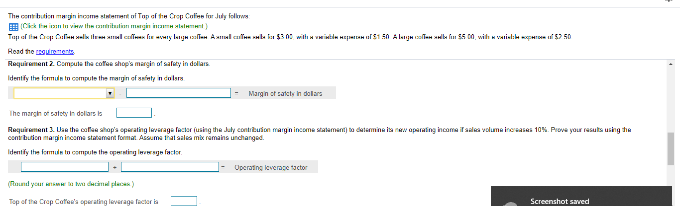 Sales revenue $ 144,000 5 Less variable expenses: 6 Cost of goods
