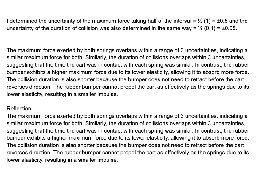 measurements and in calculated quantities. A) Describe how you determined the uncertainty