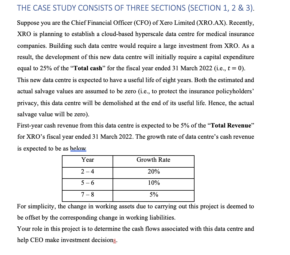 THE CASE STUDY CONSISTS OF THREE SECTIONS (SECTION 1, 2 &