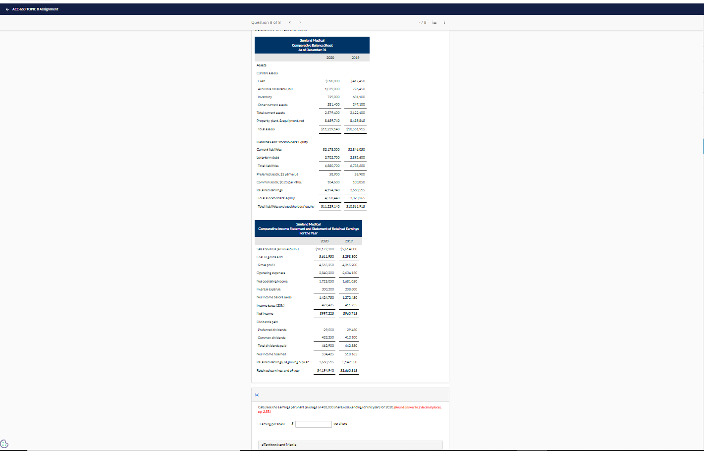 ACC-650 TOPIC & Assignment Question a of 8