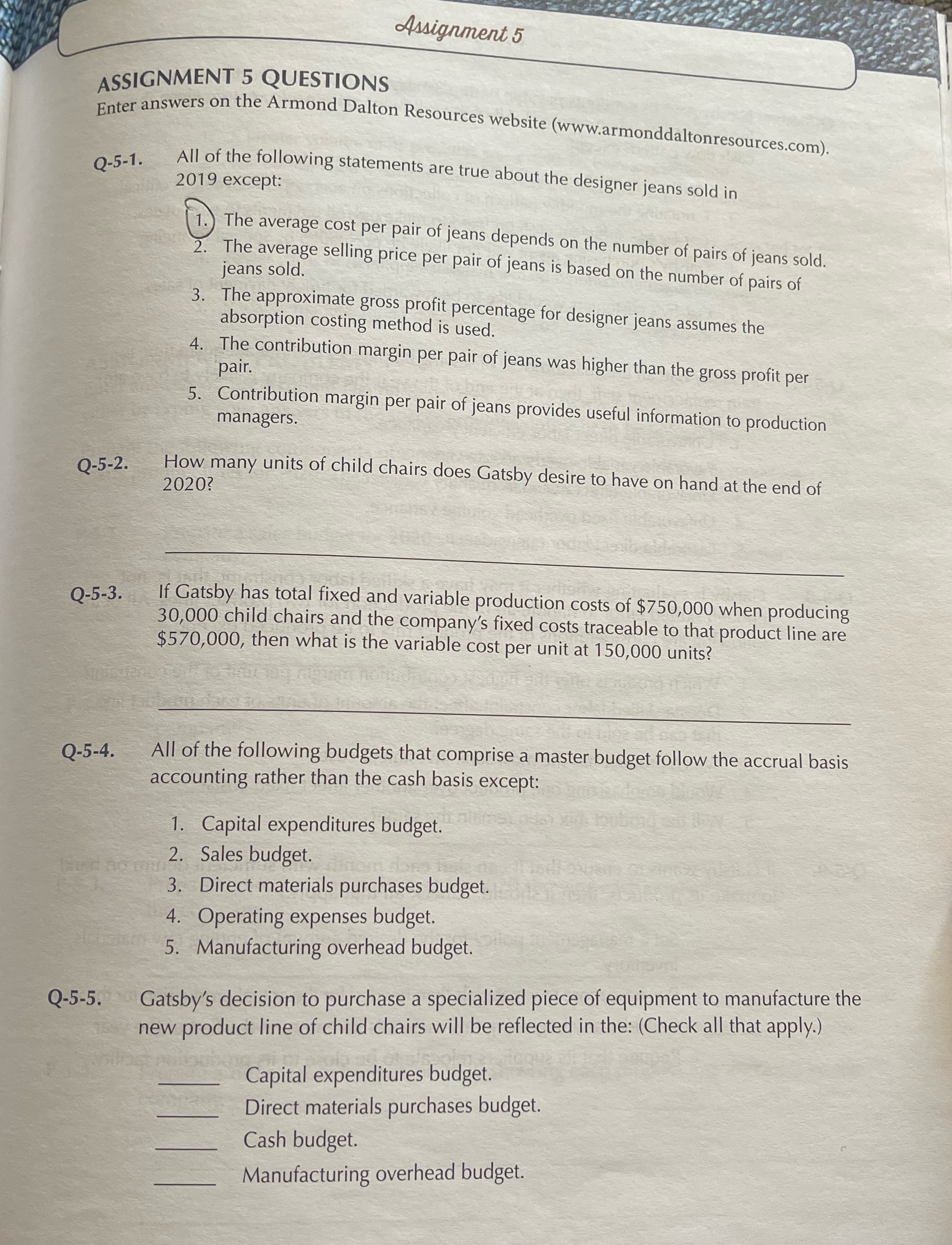 solution? Assignment 5 ASSIGNMENT 5 QUESTIONS Enter answers on the Armond Dalton