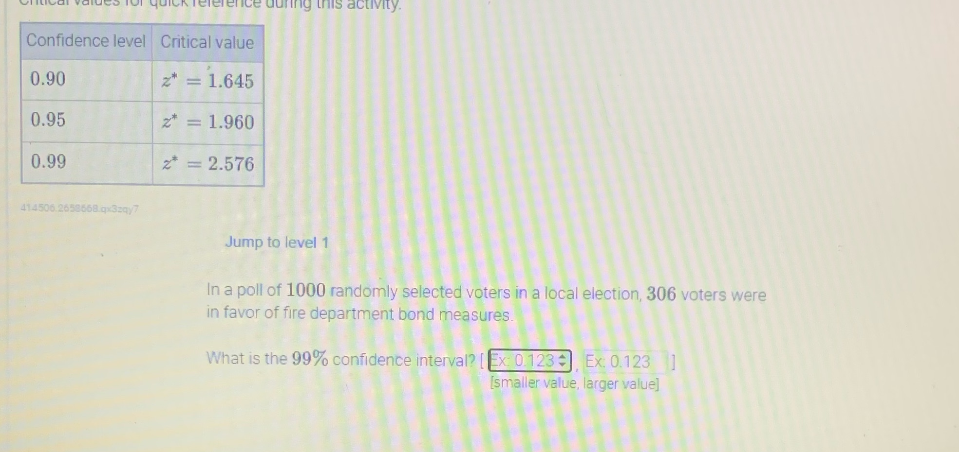 Help stuck on this eleftrice during this activity. Confidence level Critical value