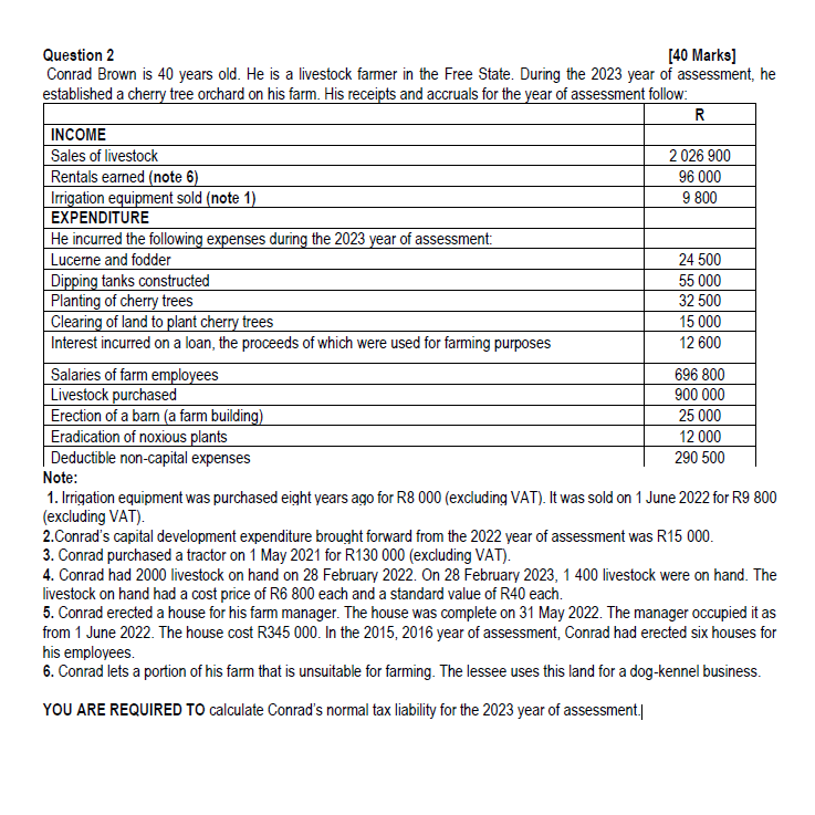  Question 2 [40 Marks] Conrad Brown is 40 years old. He