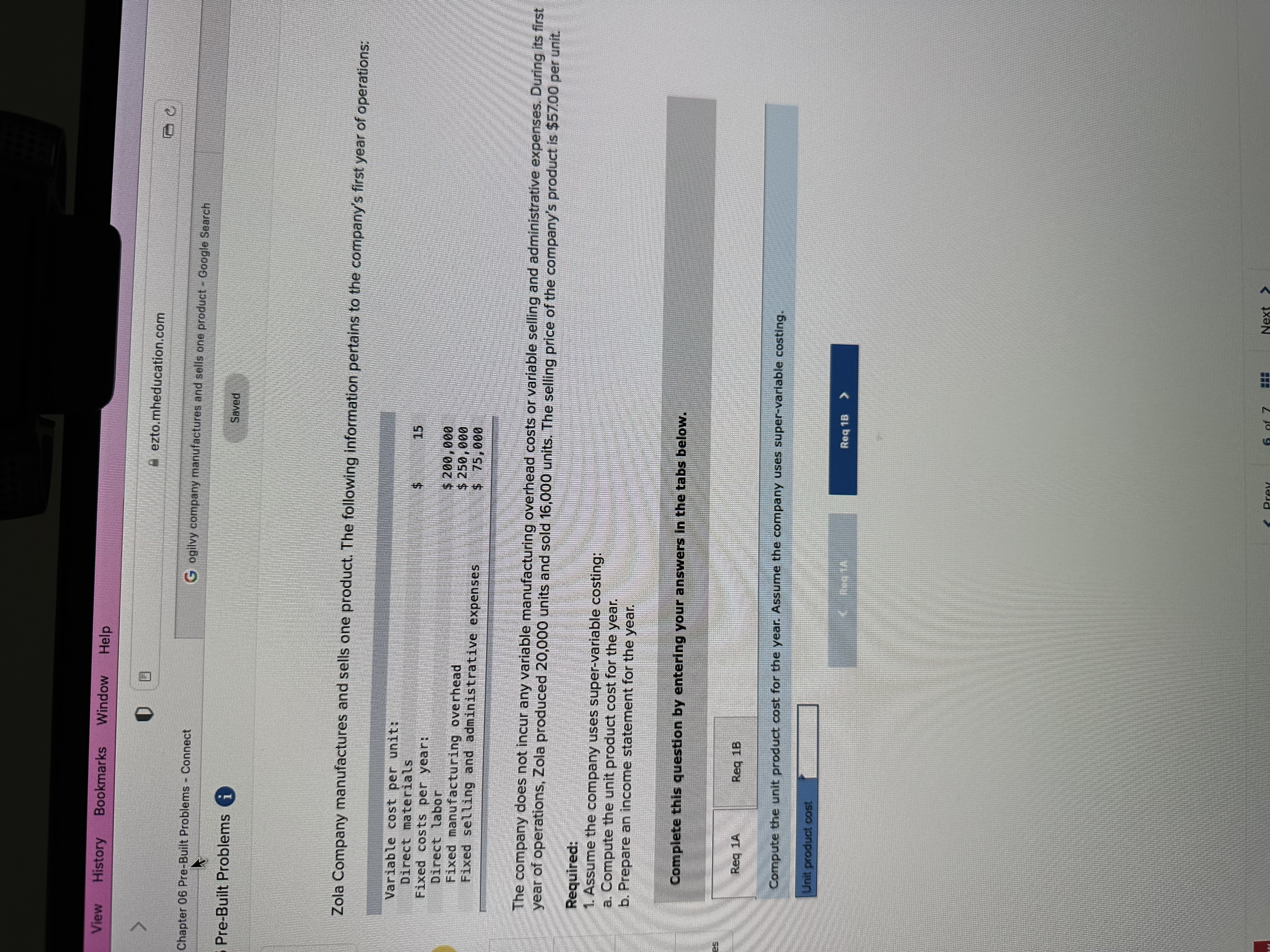  View History Bookmarks Window Help ezto.mheducation.com Chapter 06 Pre-Built Problems -
