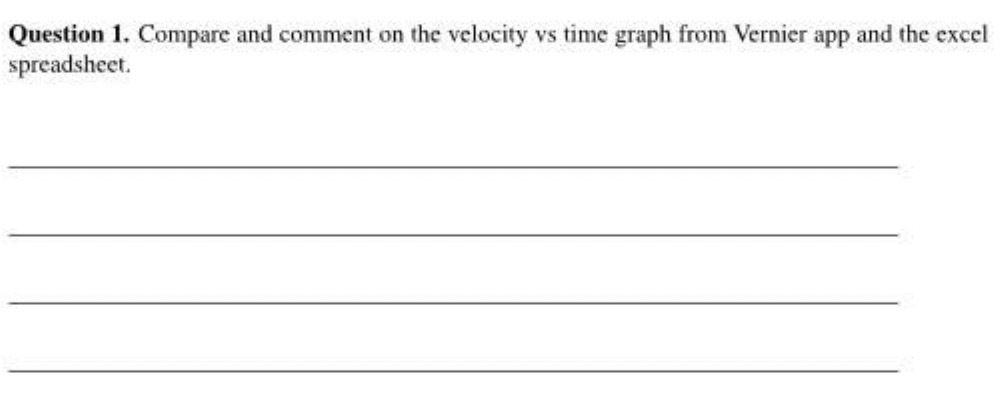 Question I. Compare and comment on thc velocity vs time graph from
